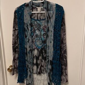 Women’s Alberto Makali Teal &  Paisley Design Knit Top Size XL